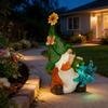 Solar LED Lighted Garden Gnome Resin Statue - Outdoor Funny Decor for Home Patio Lawn Yard - Collectible Figurine Gift