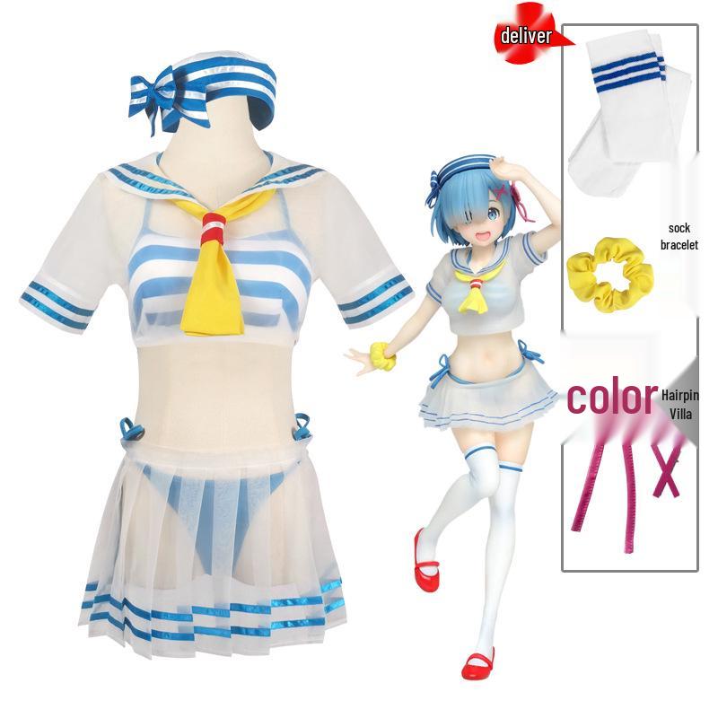 Zero To One Rem Sailor Suit Swimsuit Cosplay Set