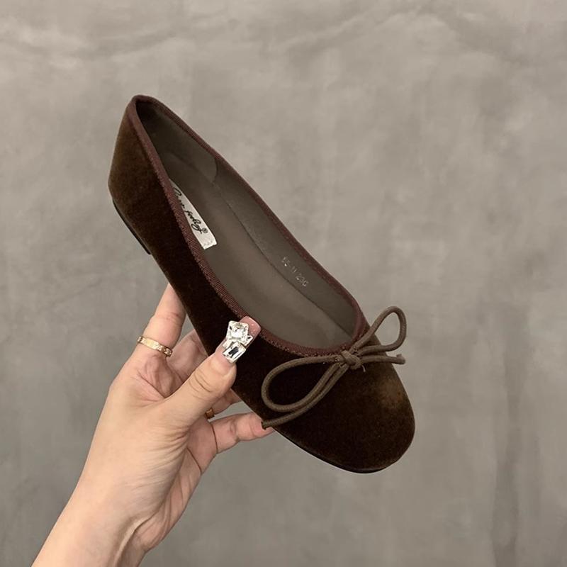 Fashion SUOJIALUN Autumn Women Flat Shoes Fashion Bow-knot Round Toe Shallow Slip On Ladies Boat Shoes Soft Flat Heel Dress Ballerinas S