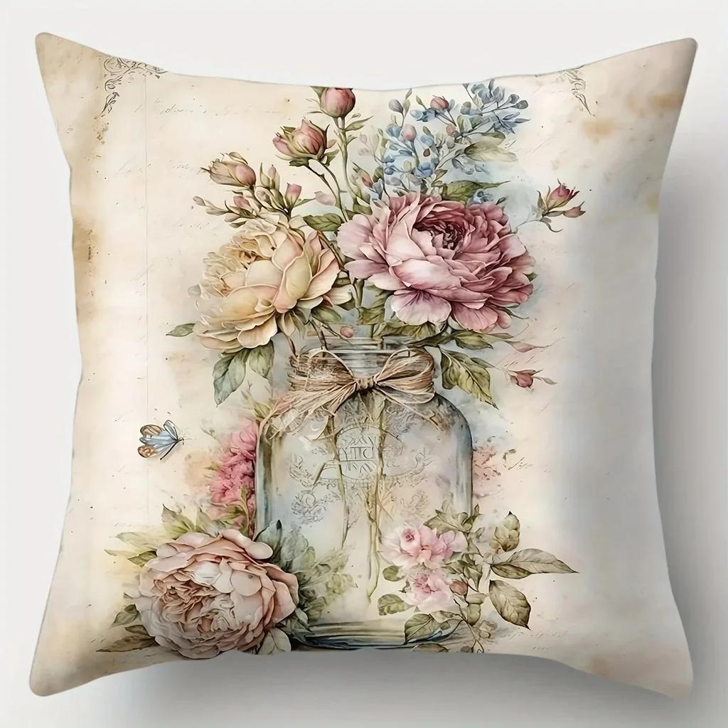 Home Decor Floral Bird Pattern Decorative Pillow Covers Pattern Cushion Cover Suitable For Sofa Bedroom Car Pillow Cover