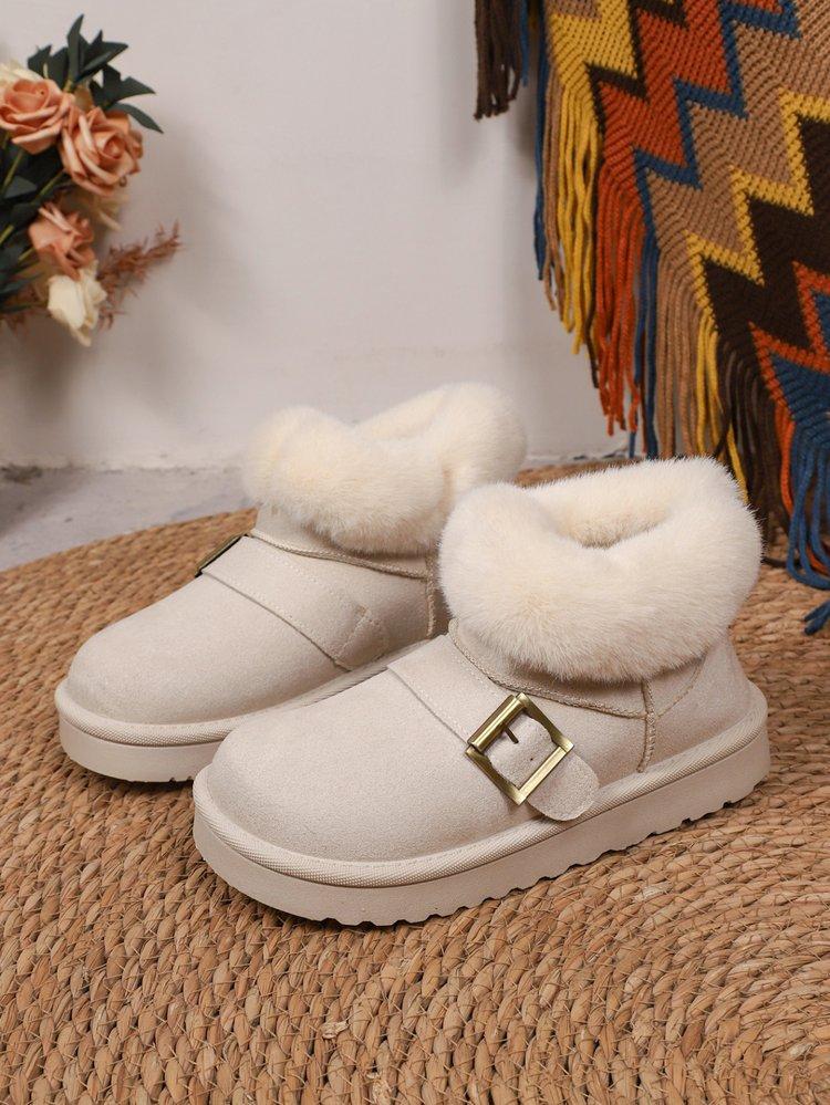 Snow boots women's fur integrated winter new fashion short tube fleece thickened lazy pedal