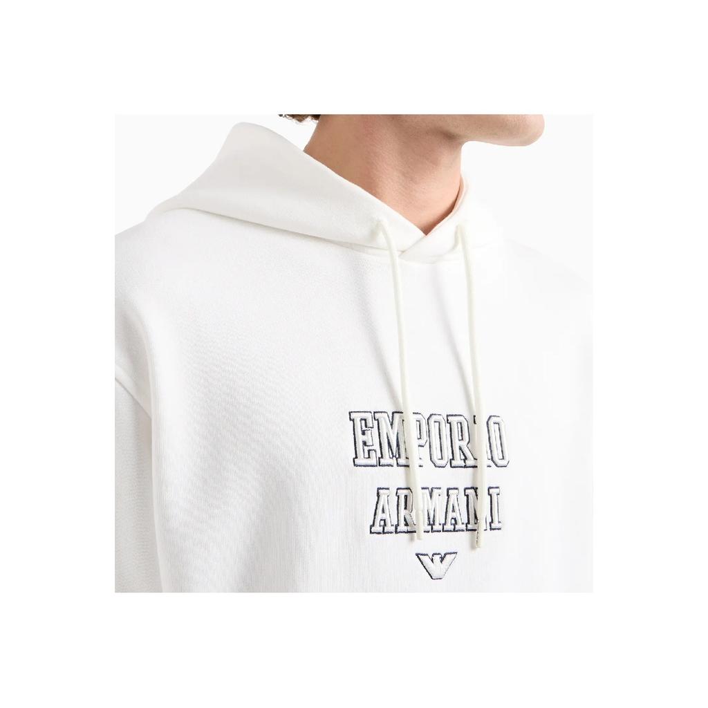 Emporio Armani Letter Logo Embroidered Hooded Long Sleeve Sweatshirt Men Sweatshirt White 6D1MD2-1JWPZ-01P4