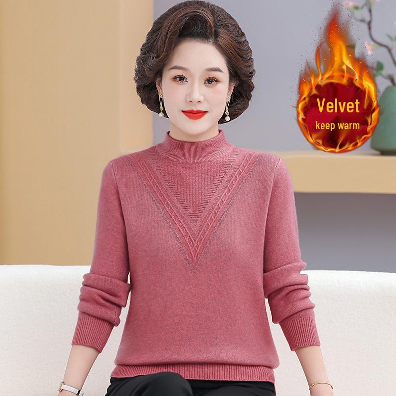 Women's Winter Half-High Collar Thick Knit Sweater for Mid-Aged and Elderly 5 New Styles
