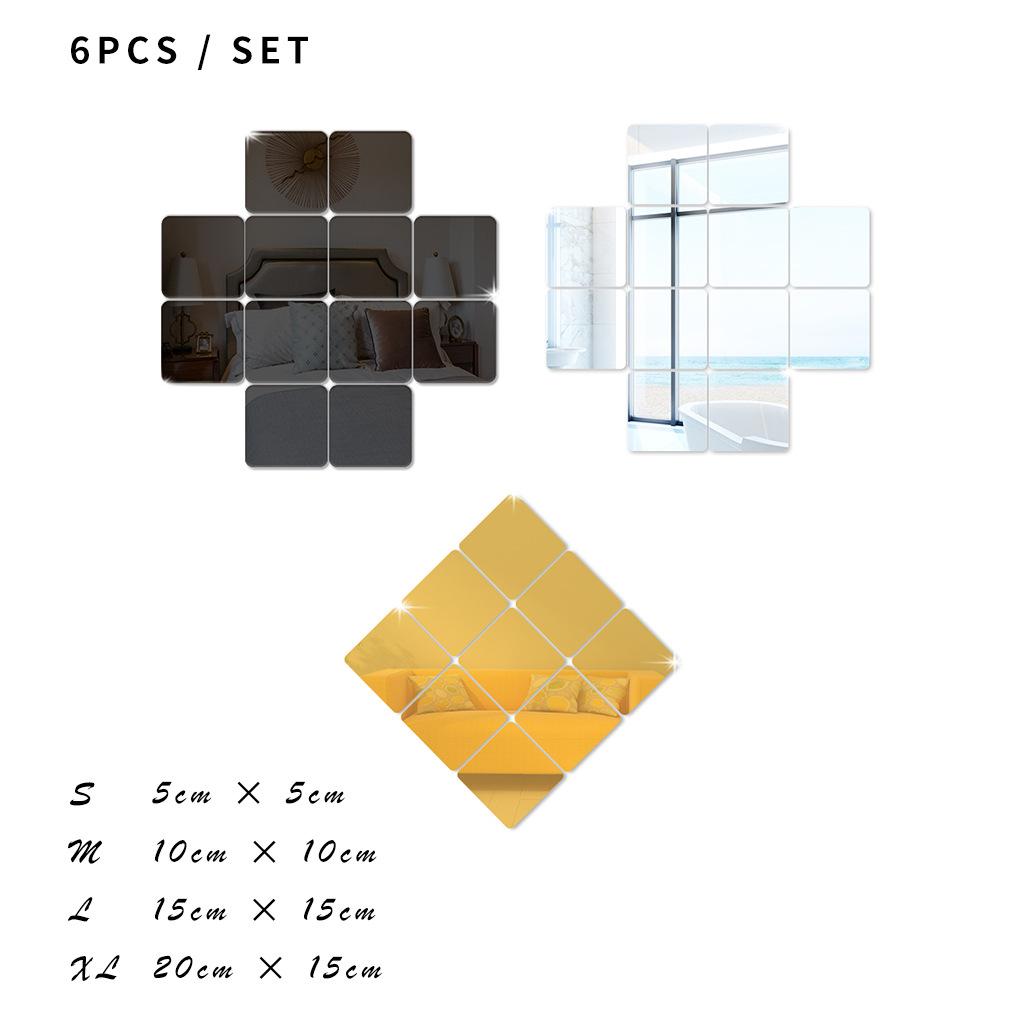 6pcs Self Adhesive Mirror Sheets Flexible Non Glass Mirrors Removable Mirror Wall Stickers Home Room Bedroom 3D Wall Decor