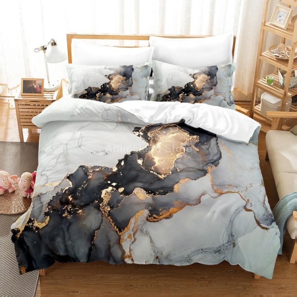 Luxury 3D Black Marble Bedding Sets Simplicity Gilding Bed Linen Women Girls Single Double Twin Queen King Size Duvet Cover Sets