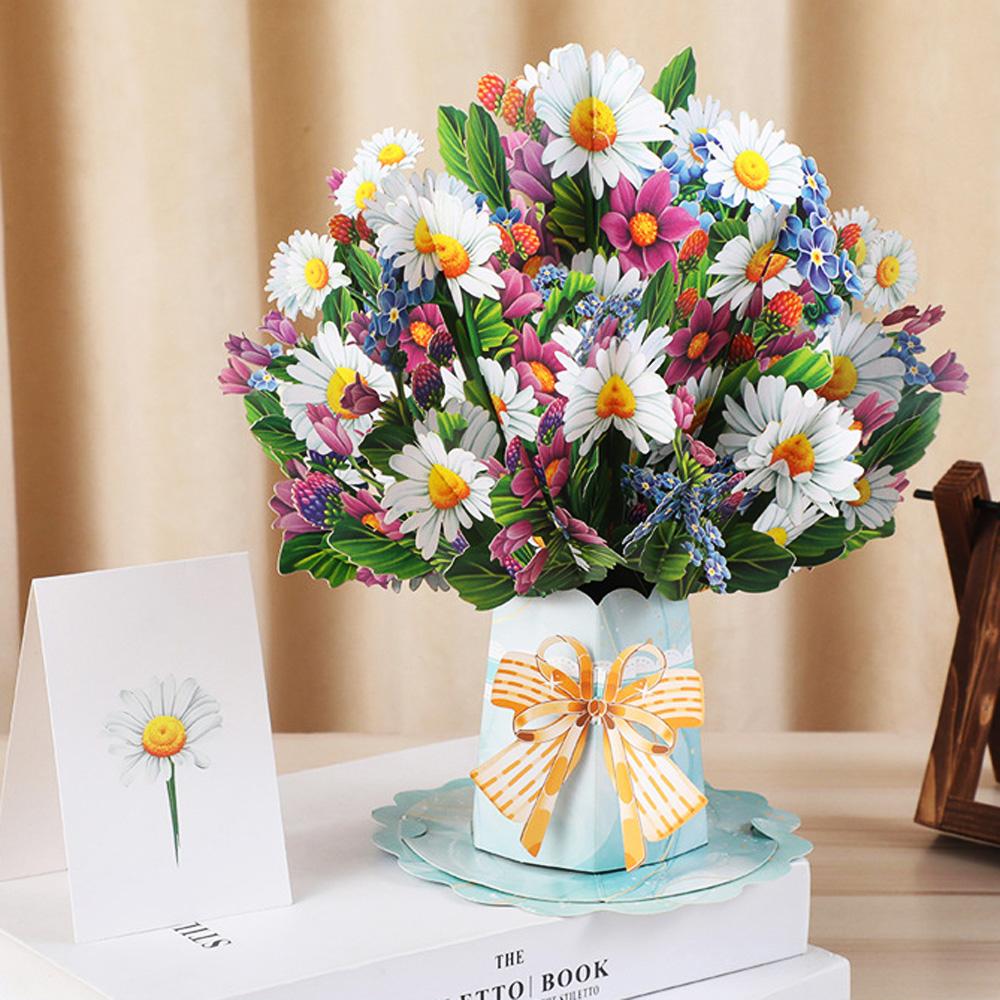Premium 3D Pop Up Flower Bouquet Card Mothers Day Present Valentines Day Anniversary Birthday Greeting Cards Thank You Wishes Gifts