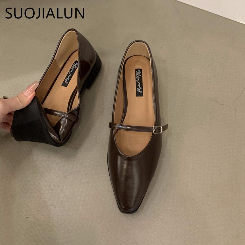 Fashion SUOJIALUN 2025 Autumn Women Flat Shoes Fashion Pointed Toe Shallow Slip On Ladies Elegant Csual Ballet Shoes Dress Laofer Shoes