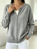 European Style Women's Casual Zipper Knit Cardigan - Solid Color, Loose Fit, Drop Shoulder, Round Neck, Long Sleeve Sweater Coat.