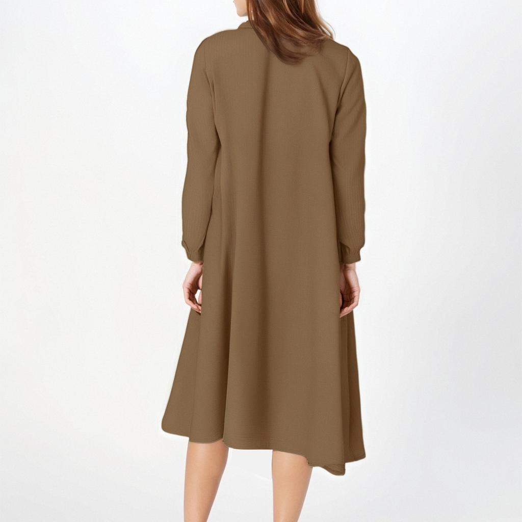 Muslim Women's Lapel Wrap Button Placket Swallowtail Curved Hem Multicolor Long Sleeve Women's Shirt Dresses
