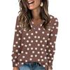 Women's Fashionable Oversized V-Neck T-Shirt With Polka Dot Print Long-Sleeved Pullover Top