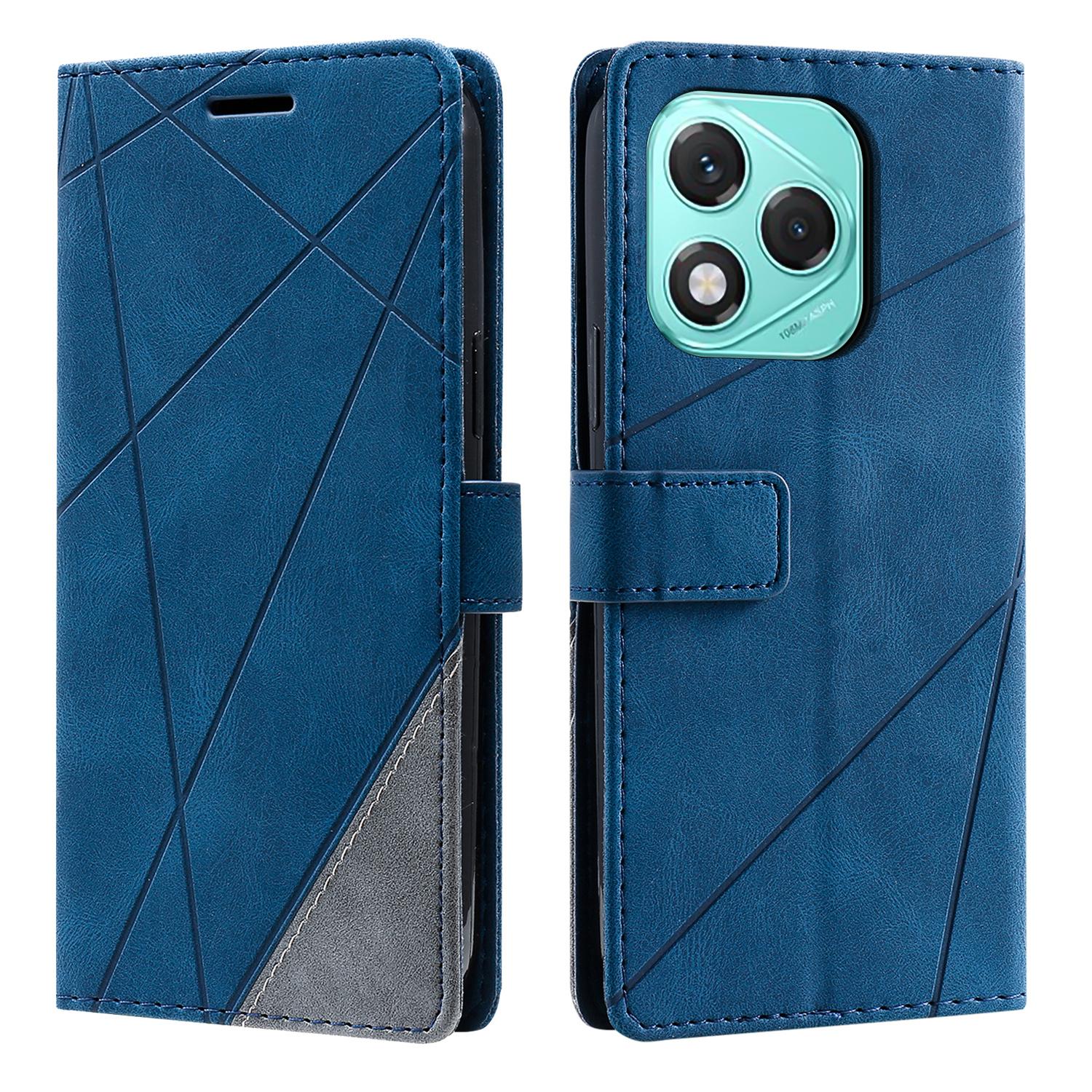 

Phone Case For Honor 400 Lite 5G/X70i/X60i 5G,Imprinted Lines PU Leather Splicing Wallet Cover with Wrist Strap Blue