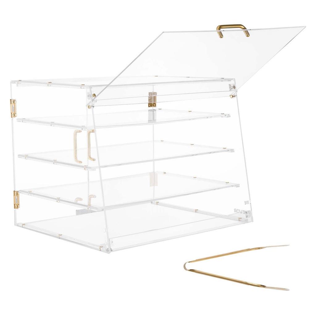 Bakery Display Case, 4-Tier Commercial Countertop Pastry Display Case, Clear Acrylic Bread Box for Kitchen, Party Cake Cabinet with Magnetic Rear Door