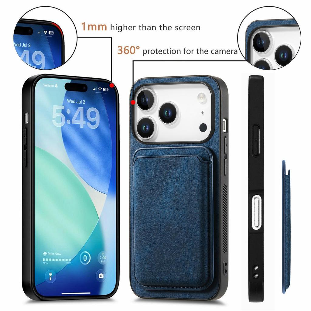 For iPhone 17 Pro Case Retro Leather + TPU Phone Cover with Detachable Card Slot