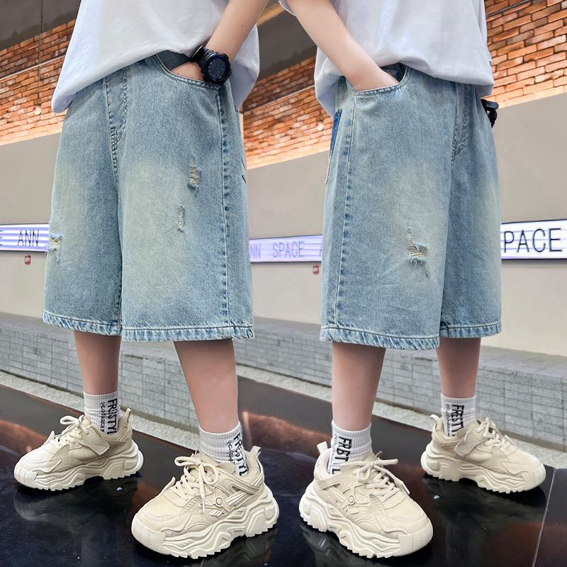 Boys' shorts summer clothes 2026 new item, mid size boys' summer denim cropped pants, boys' versatile pants