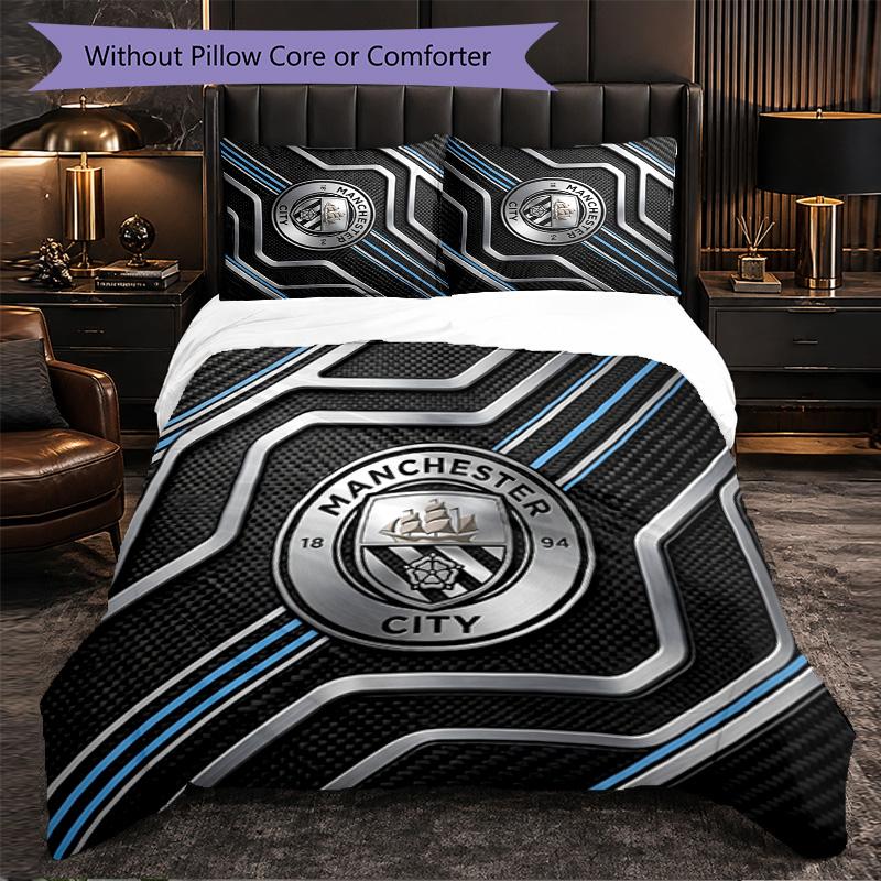 Set Lenzuola Manchester City Modello 3 Pezzi Morbida Copripiumino in Microfibra con Federe per Camera da Letto