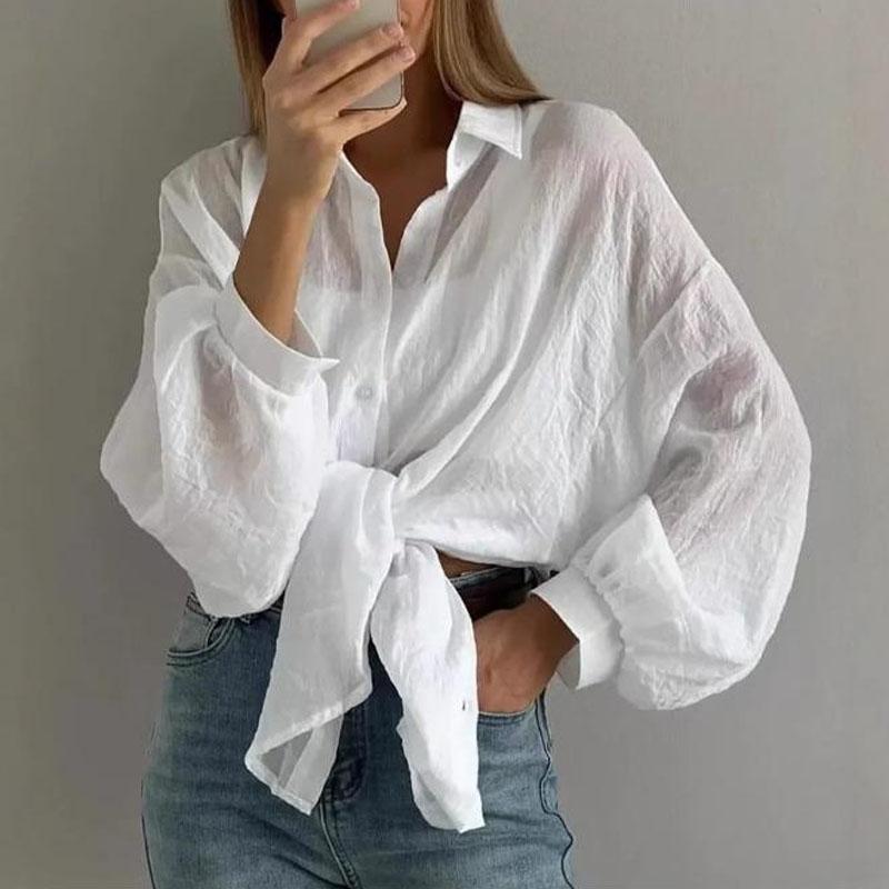 Casual Fashion Loose Women Shirts Long Sleeve Basic Office Blouse Sweet Spring Summer Tops Simple Solid Color Women's Clothing