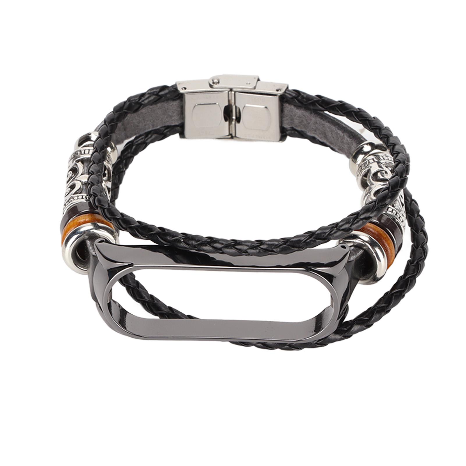 

Кожаный ремешок, совместимый с браслетами Xiaomi Mi Band 6, ремешок для часов в этническом стиле, браслеты Black