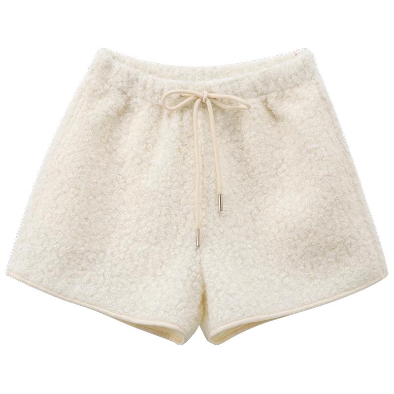 Women's High Waist Korean Style Lambswool A-line Bootcut Shorts