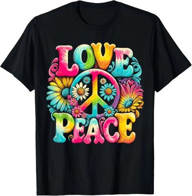 Hippie Peace Sign Love Tie Dye Graphic Tee Unisex Cotton Top