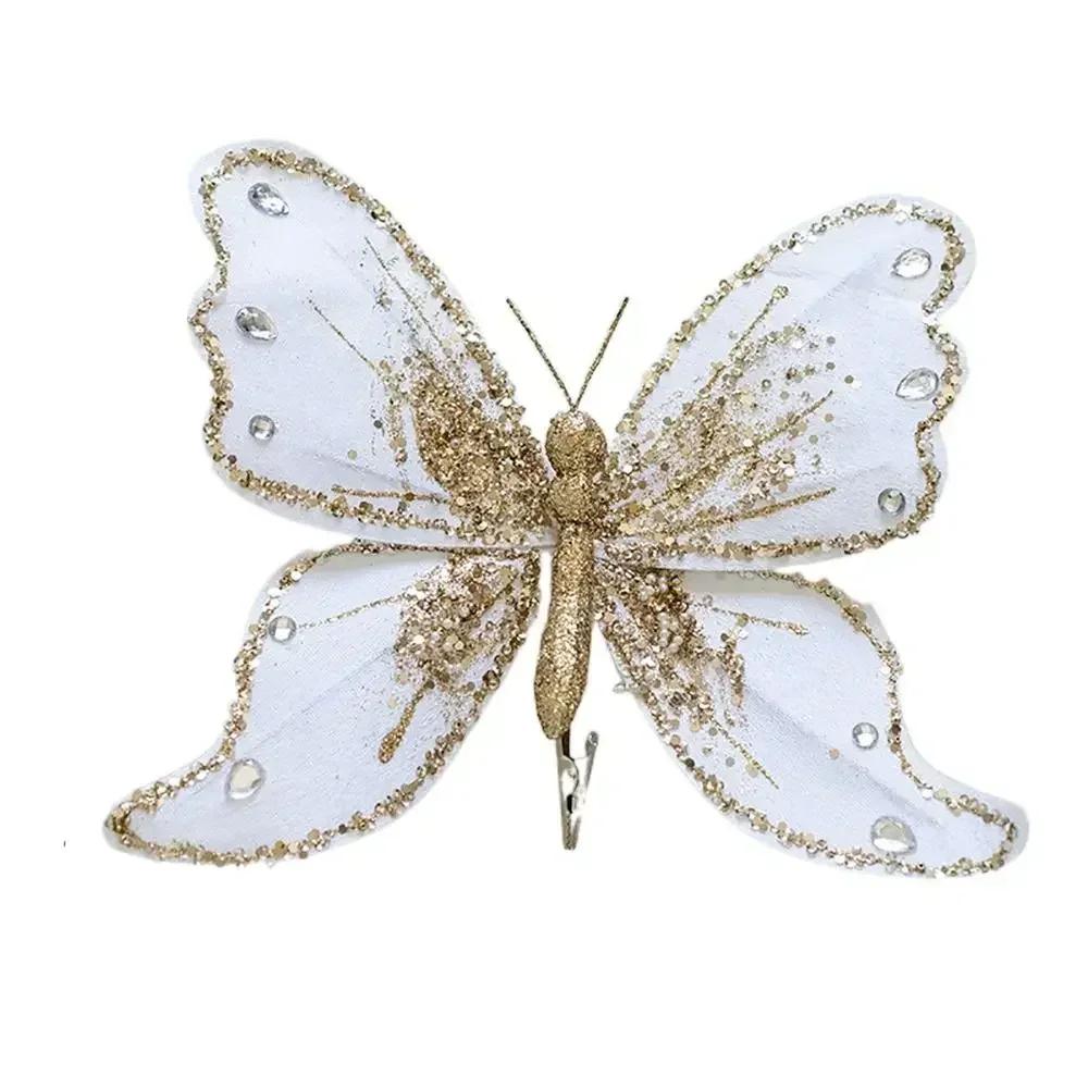 Multicolor Christmas Tree Decoration 25*21cm Gold Powder Fabric Glitter Butterfly Accessories Party Supplies Hanging Decoration