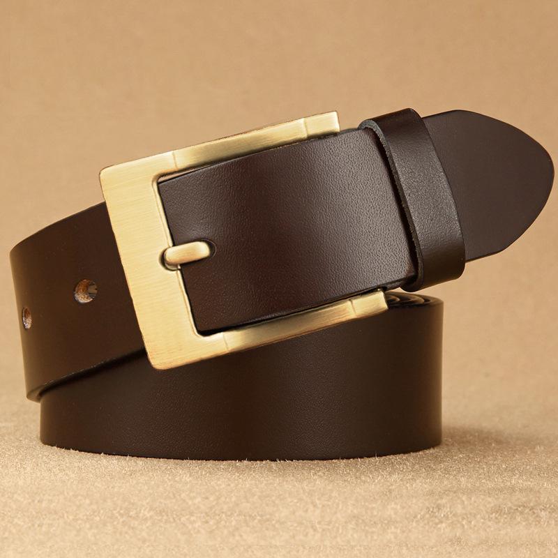 Men's Retro Genuine Leather Belt - Pin Buckle Cowhide Waist Belt for Business and Casual Wear, Suitable for Middle-Aged and Young Men.