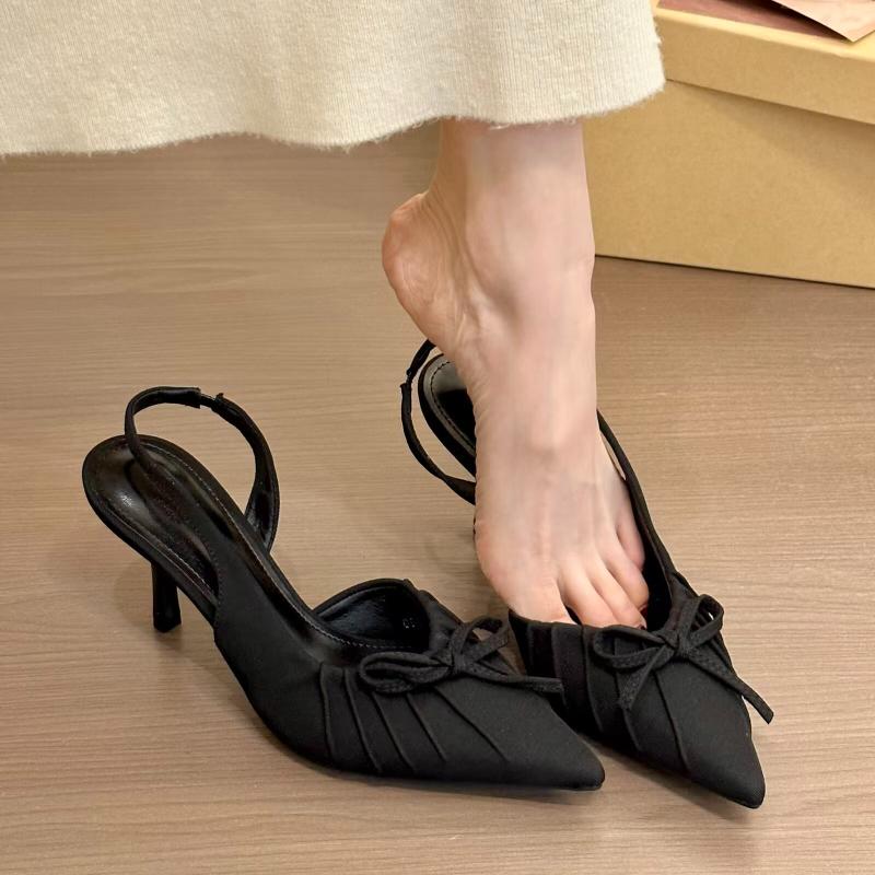 

Fashion New Sexy Butterfly-knot Women Pumps Fashion Pointed Toe Thin High Heels Sandals Slingback Party Dress Mules Shoes 35 чёрный
