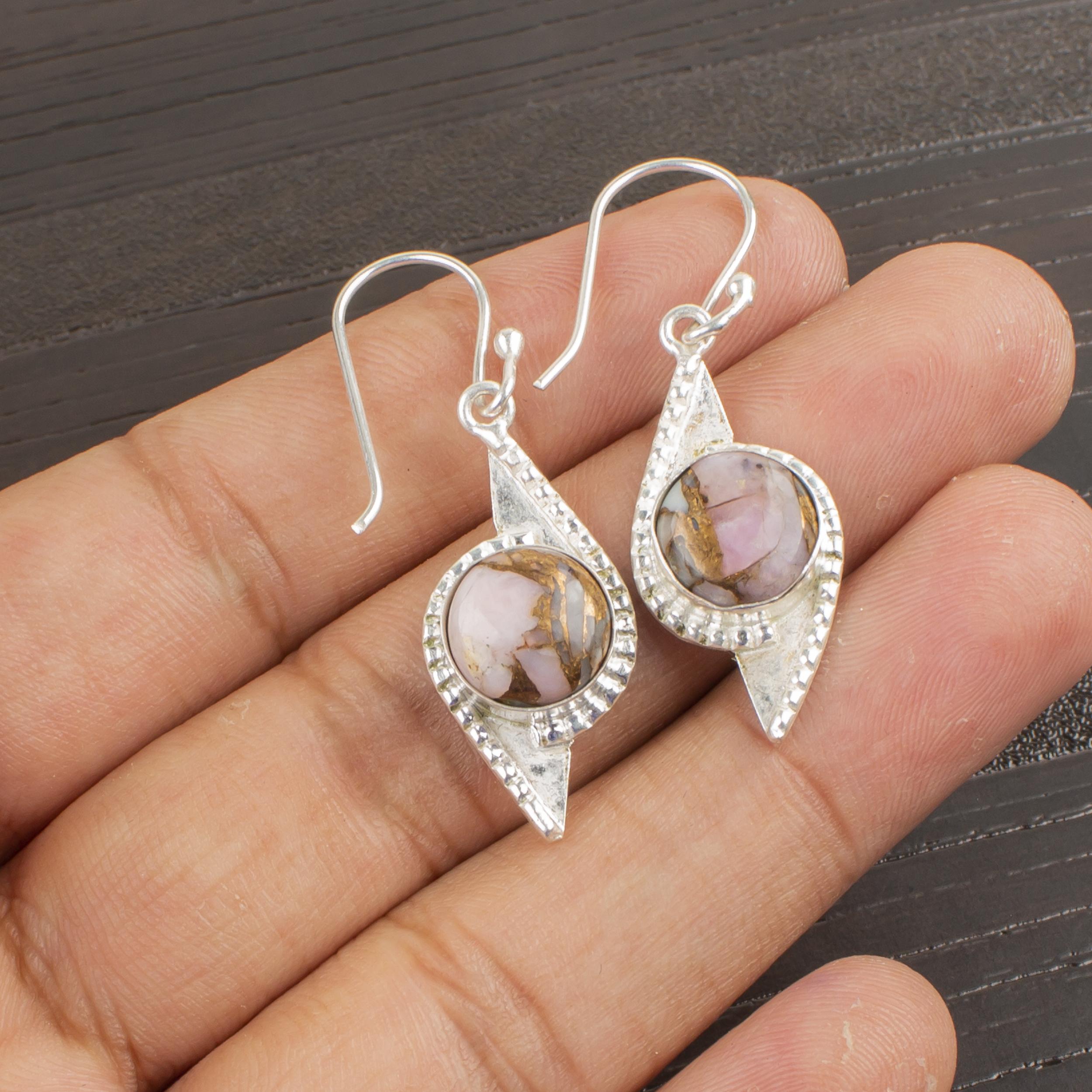 

Pink copper Turquoise Gemstone Jewelry, 925 Solid Sterling Silver Jewelry Earrings, Handmade Silver Earrings Gift For Sister 1.80 Inches фіолетовий