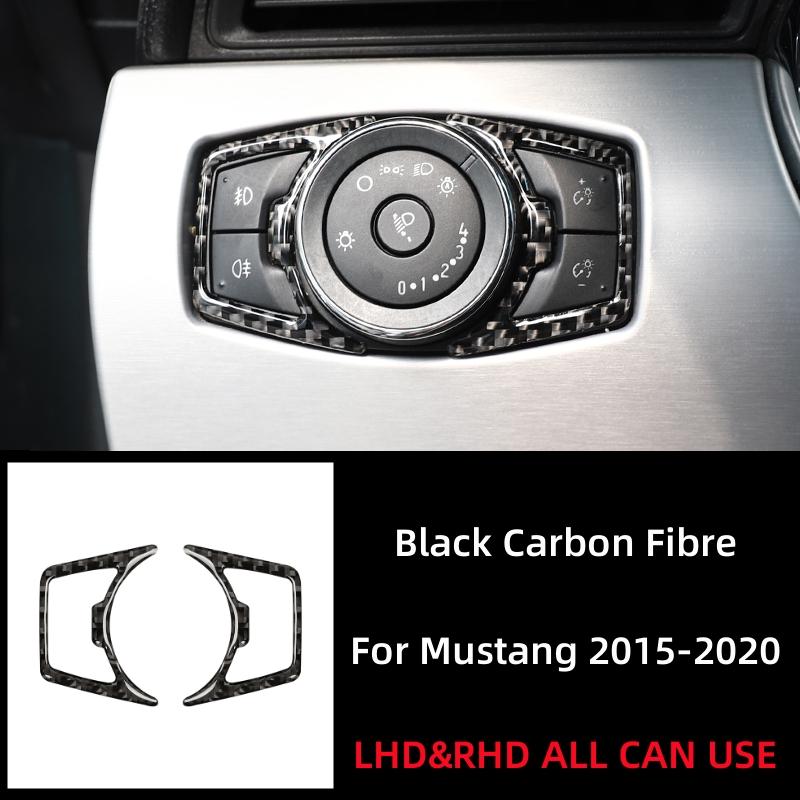 For Ford Mustang GT 2015- Carbon Fiber Car Headlight Switch Cover Trim Stickers Decoration Frame Car Interior Accessories