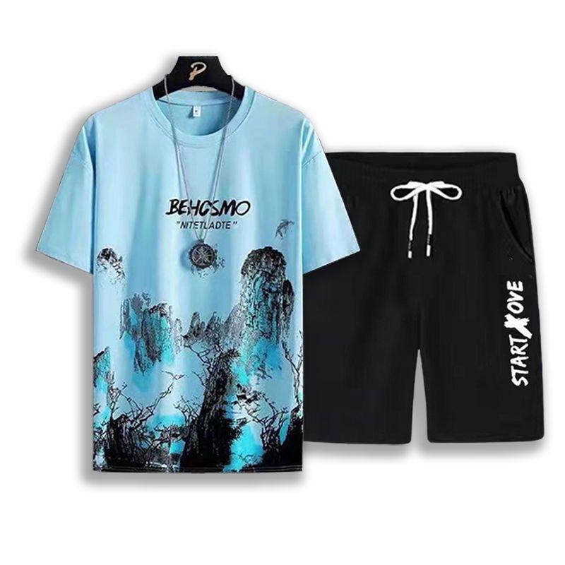 Men's Casual Sport Ice Silk Suit Printed Sweatshirt Sweatpants Outdoor Jogging Sports Basketball Training Fitness 2 Piece Suit