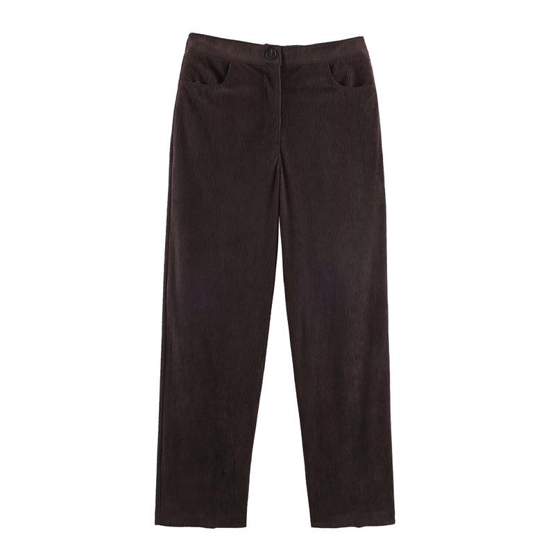 European & American Style Women s Corduroy Blazer and Wide-Leg Pants Set S