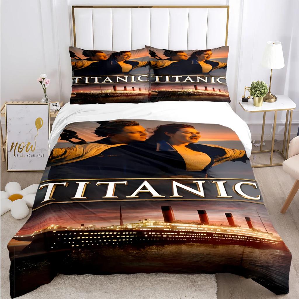 Titanic Romantic Love Duvet Cover Comforter Bedding Set Soft Quilt Cover and Pillowcases for Teens Boy Single/Double/Queen/King