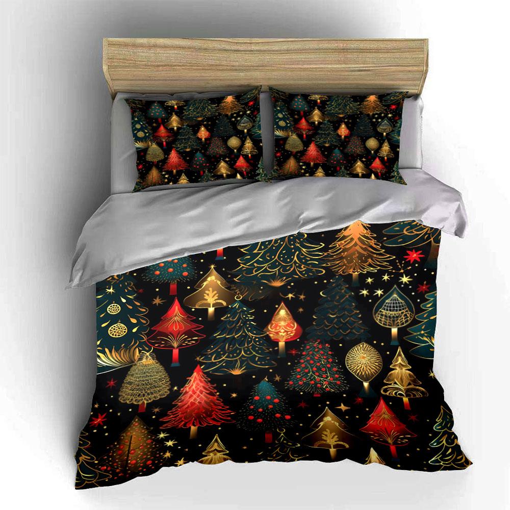 Christmas Tree Festive Pattern Bedding Duvet Cover Set Duvet Cover Pillowcases (1*Duvet Cover 2*Pillowcases, without duvet insert)