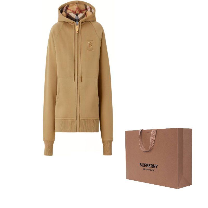 Burberry Women's Letter Graphic Cotton Blend Zip Hoodie Honey 80615551