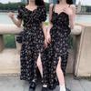 Chiffon Floral Summer Dress for Women - 2025 Design with Slimming Waist, Slit, and Square Neckline