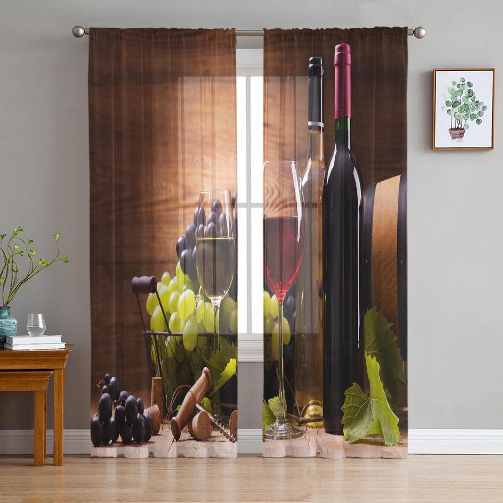 Red Wine Wine Bottle Wine Glass Sheer Tulle Window Curtains For Living Room Bedroom Kitchen Veiling Curtain Home Decoration
