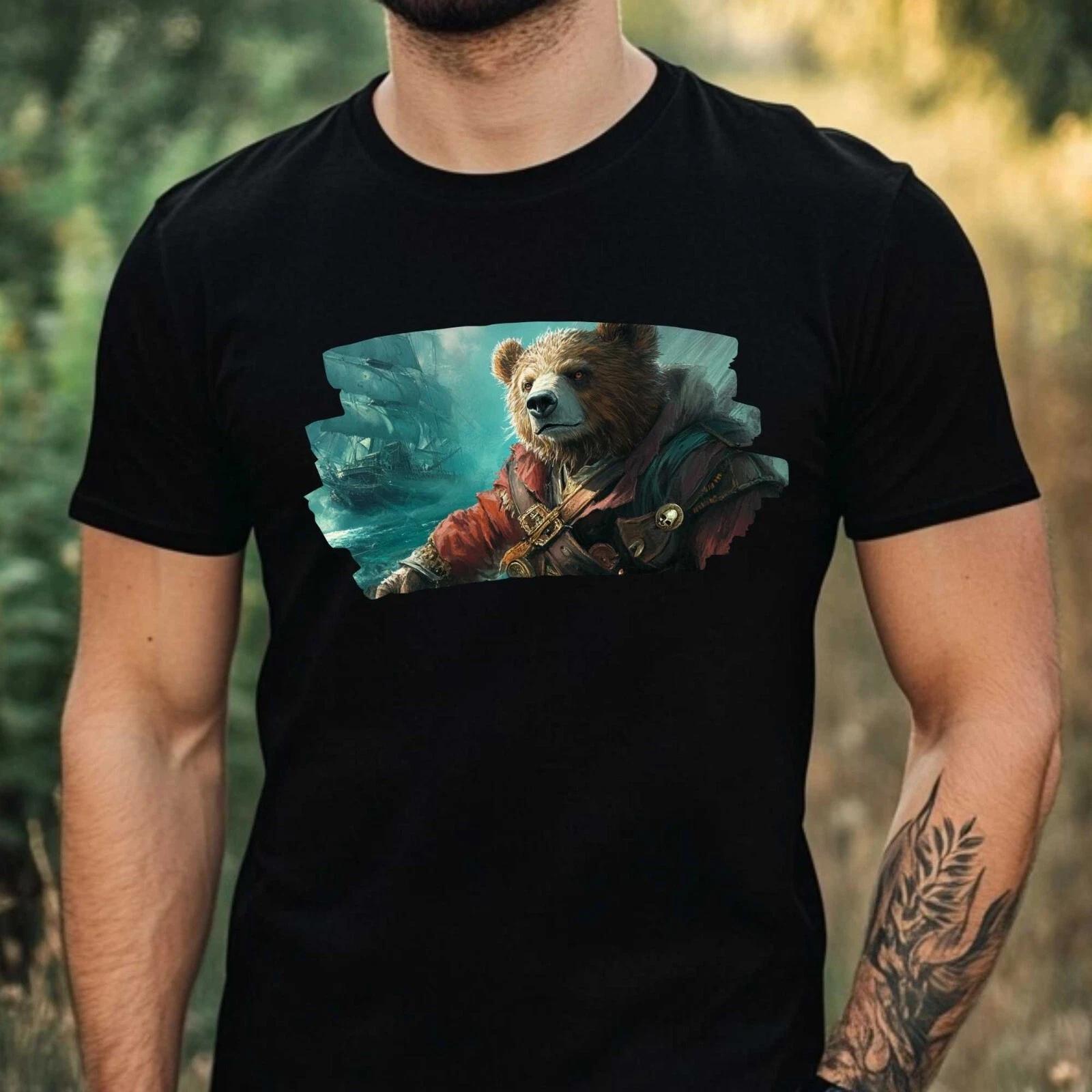 T-Shirt Herren Piraten Bär Motiv Baumwolle Größe XS bis 5XL S