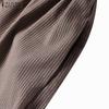 ZANZEA Women Casual Round Neck 3/4 Sleeve Loose Stripe Patchwork Long Dress