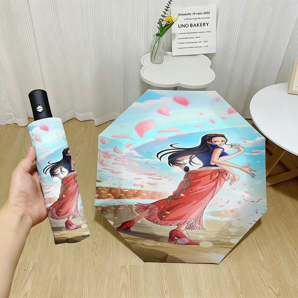 

Anime Boa Hancock One Piece Cherry Blossom Scene Print Automatic Folding Umbrella – UV Protection Sun & Rain Umbrella (as the picture,Iron&8K)