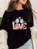 Womens Cute Love Bird Floral Graphic TShirt Breathable Tee with Pink Hearts Summer Sleeved Harajuku Streetwear Tops Tees