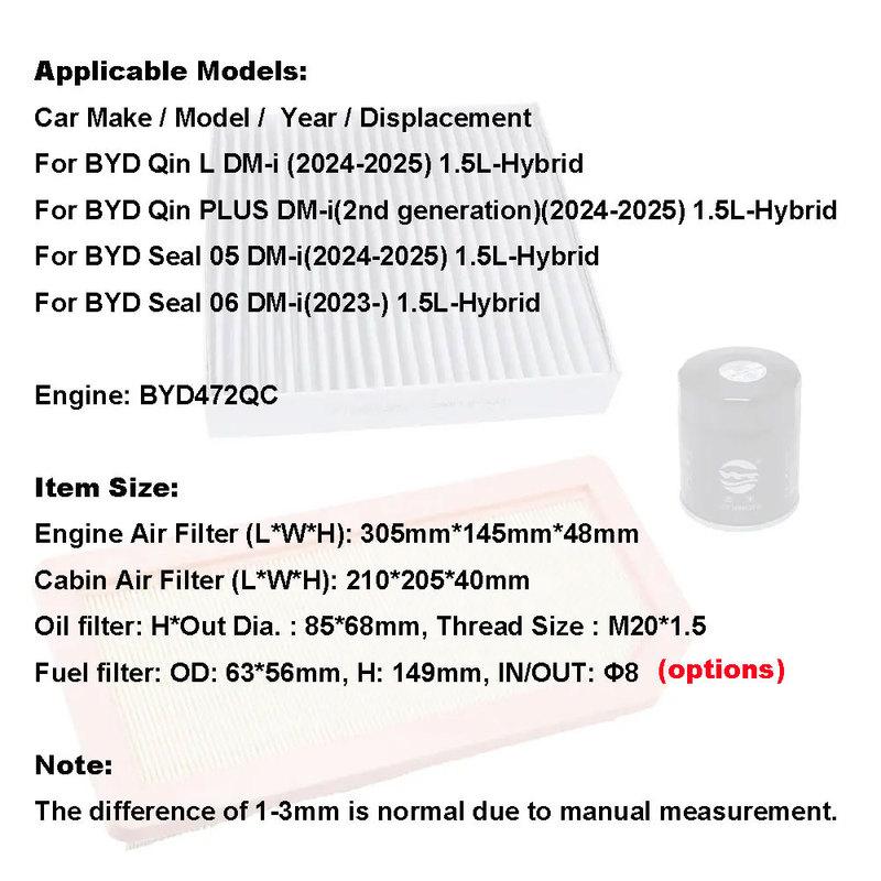 3-4pcs Filter Set For BYD Qin L Plus DM-i Hybrid 2024 2025 Seal 06 05 AC Interior Cabin Engine Air Oil Filter Kit Accessories