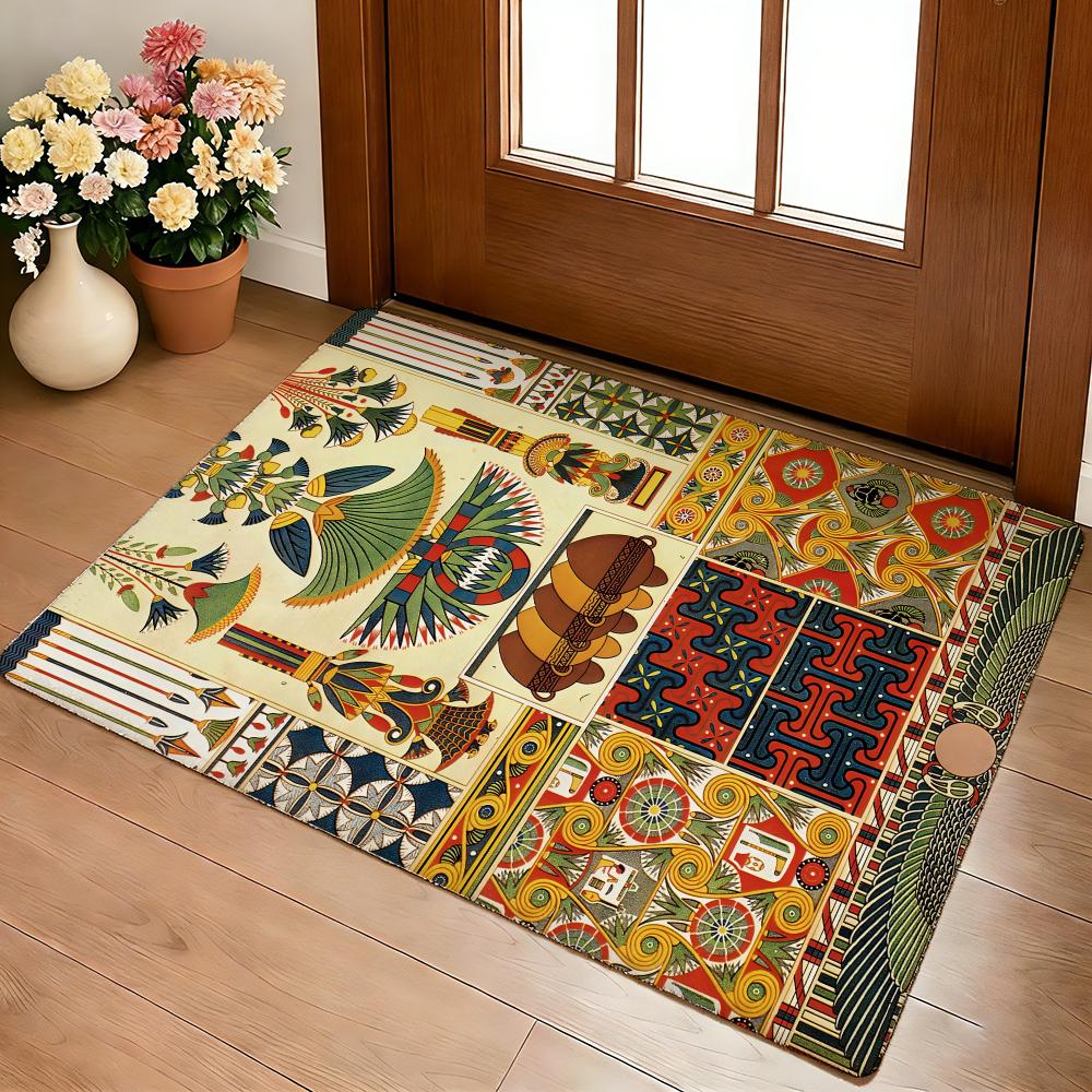Egyptian Pattern Floor Mat Cozy Flannel Soft Thick Non-Slip Mat For Living Room Bedroom Kitchen Decor Rugs