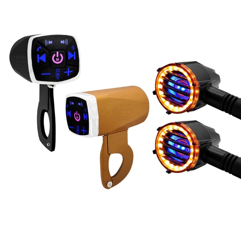 Waterproof Wireless Motorcycles Stereo Speakers 2 Inch Handlebar Mount MP3 Music Player AudioAmplifier System