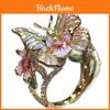 Fashion Alloy Butterfly Flower Open Ring With Embedded Water Diamonds For Women