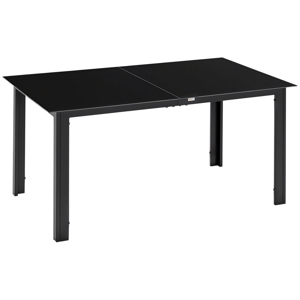 Outdoor Dining Table for 6, Aluminium Rectangular Garden Table with Tempered Glass Tabletop for Yard, Patio, Black