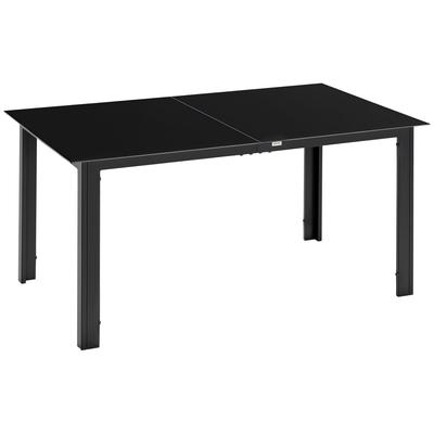 Outdoor Dining Table for 6, Aluminium Rectangular Garden Table with Tempered Glass Tabletop for Yard, Patio, Black
