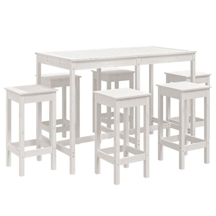VidaXL Ensemble de bar de jardin 7 pcs blanc bois de pin massif, ensemble de bar, ensemble de meubles, ensemble de bar 3154756