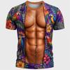 Divertente T-shirt 3D a Maniche Corte con Addominali e Peli sul Petto, Estate Spiaggia Vacanza Novità Festa Famiglia Outfit Genitore-Figlio