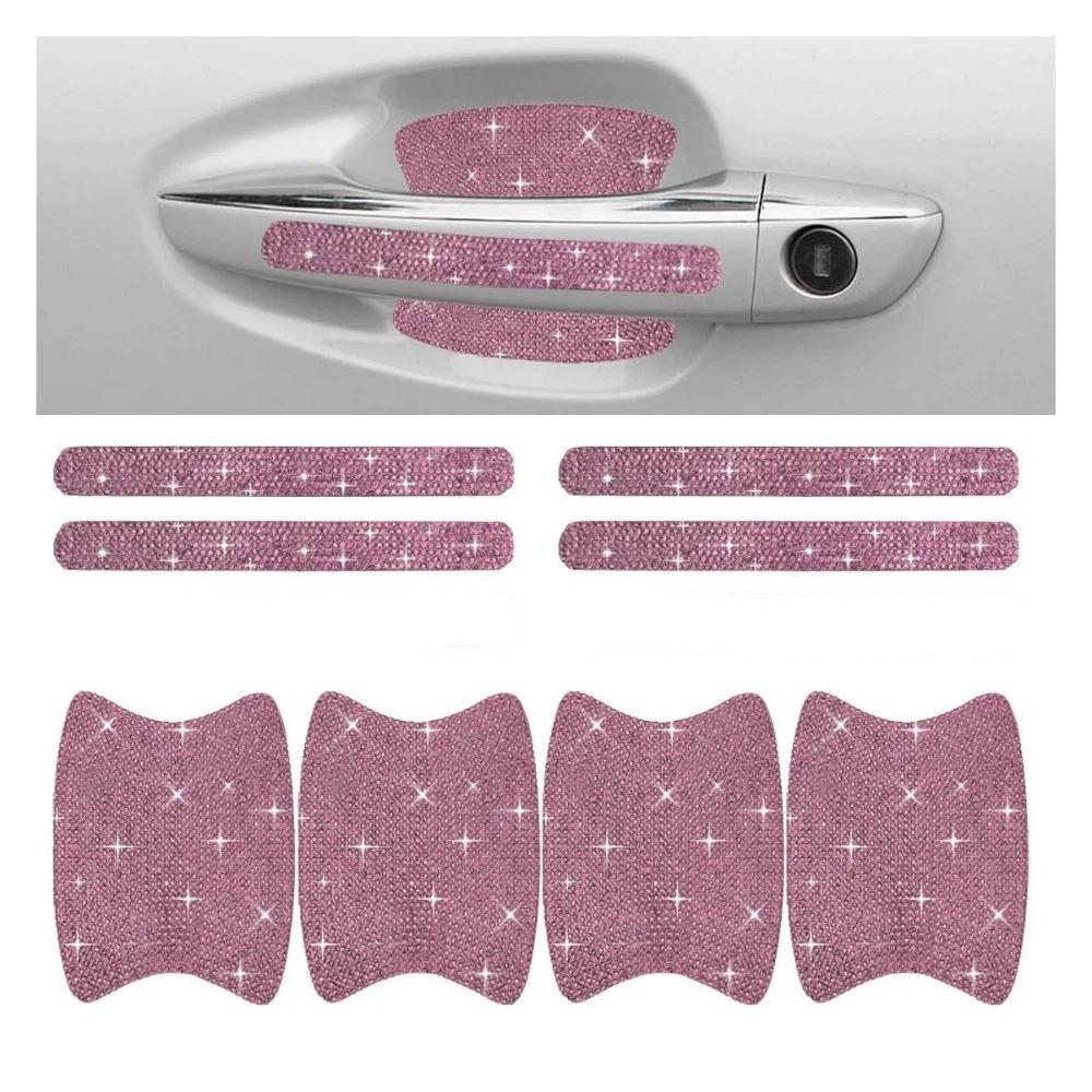 8PCS Set Door Handle Protector Bling Car Handle Decals Auto Handle Sticker For Auto Accessories розовый