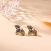 Blue Enamel Leaf Pearl Earrings For Women Girls Gold Color Stainless Steel Leaves Stud Earrings Daily Wear Christmas Jewelry