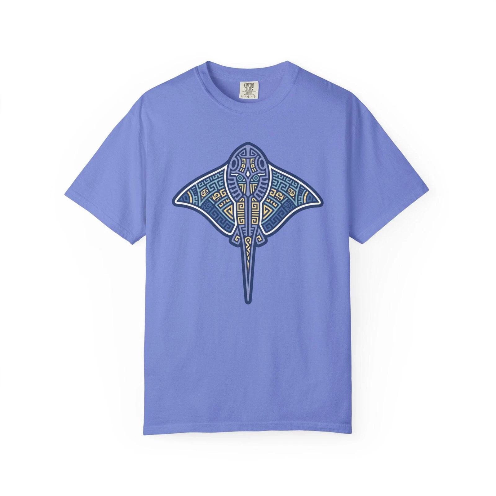Mayan Stingray T-Shirt | Tribal Geometric Blue Ocean Animal Unisex Tee Shirt S